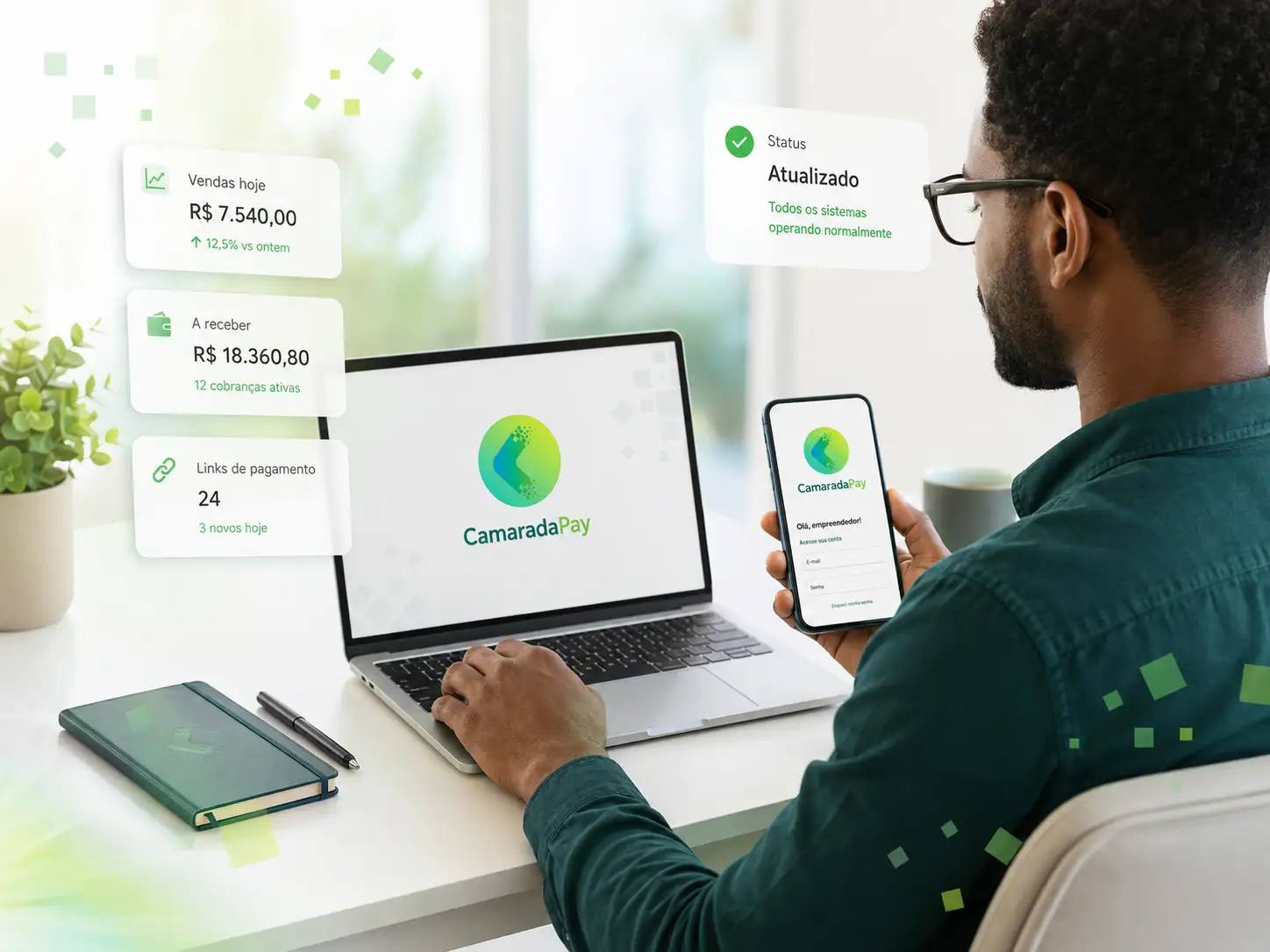 Empreendedor acompanhando informações do negócio com a CamaradaPay